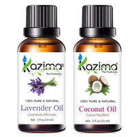 KAZIMA Combo of Lavender Essential Oil and Coconut Carrier Oil - 100% Pure & Natural Oil for Acne, Skin Lightening, Wrinkles, Hair Growth, Dandruff & Aromatherapy, 15 ml each