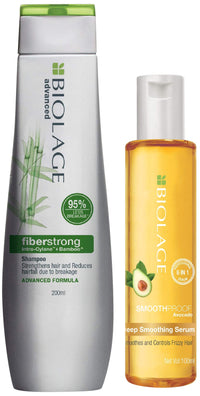 BIOLAGE Advanced Fiberstrong Shampoo & Smoothproof Deep Smoothing 6-In-1 Professional Hair Serum For Women & Men For Frizzy Hair, 200ml