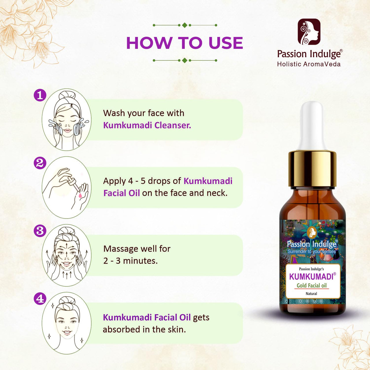 Passion Indulge Natural Kumkumadi Cleanser 100ml & Kumkumadi Facial Oil 10ml Combo Pack