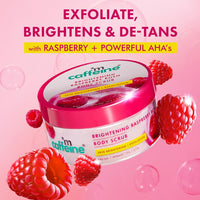 mCaffeine Brightening Raspberry Body Scrub | Tan Removal | AHAs - Lactic & Glycolic Acid, Niacinamide | Vitamin C Rich for Brighter, Soft Skin | Remove Dry, Dead Skin | Fruity Berries Aroma - 175g