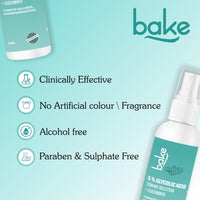 BAKE 5% Glycolic Acid Toner with Hyaluronic Acid for Pigmentation, Tan Removal & Pore Tightening | For Combination skin, Oily, Acne Prone skin | Glowing & Brightening Skin | 100ml