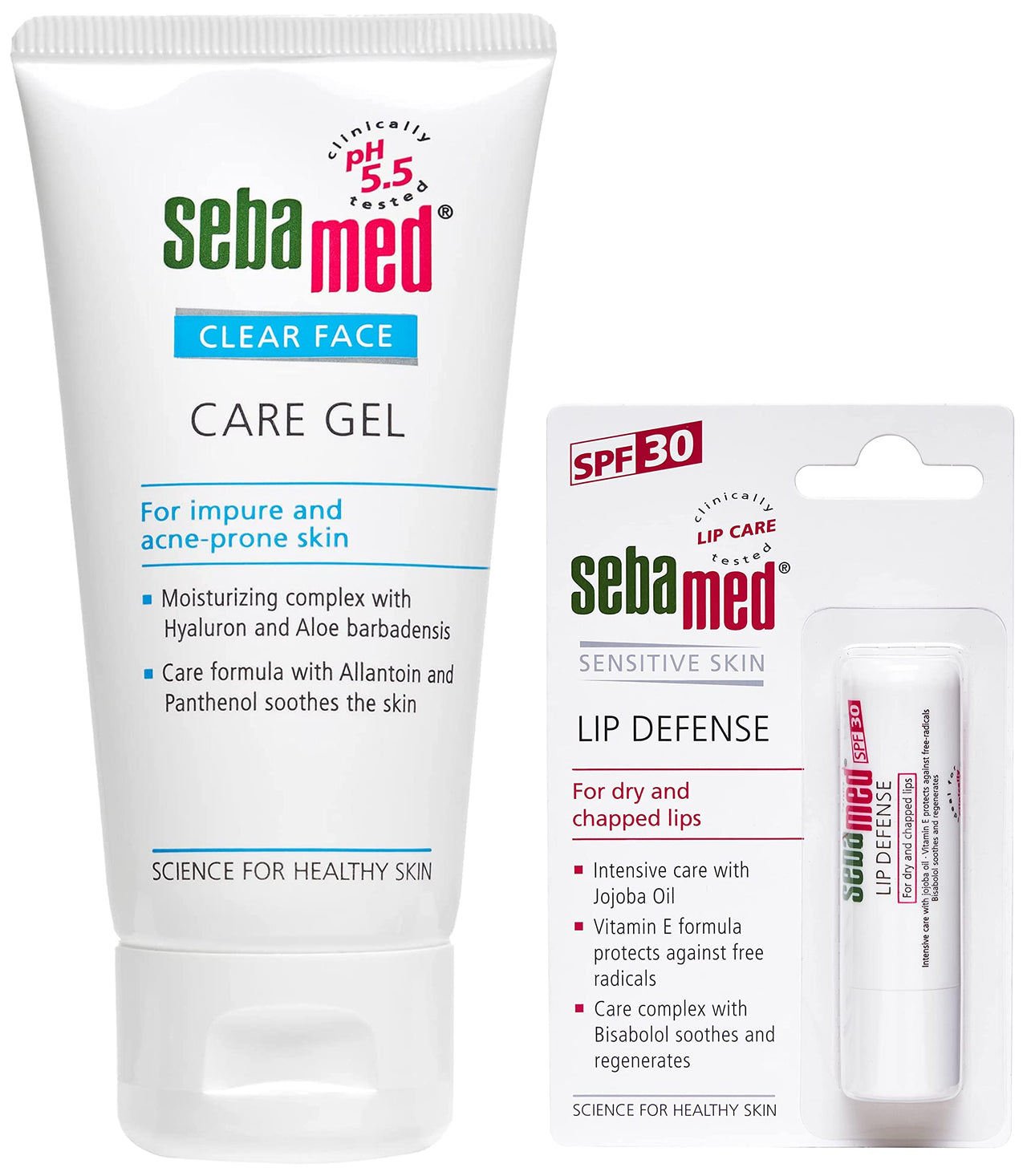 Sebamed Clear Face Care Gel, 50ml & SebaMed SPF 30 Lip Defense Stick, 4.8g