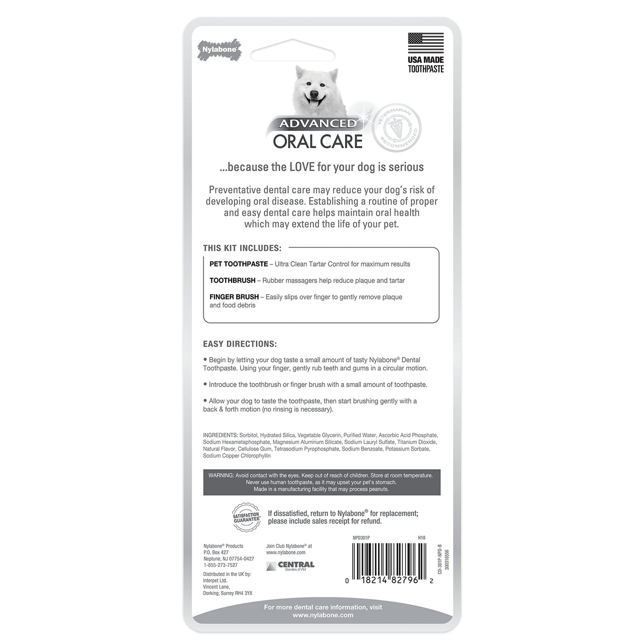 Nylabone Advanced Oral Care Dog Dental Kit Original Flavor 2.5 oz.