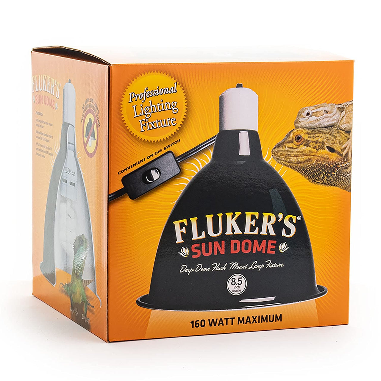 Fluker's  Sun Dome Reptile Lamp - Deep Dome Flush Mount Light Fixture, 8.5 Inches,Black