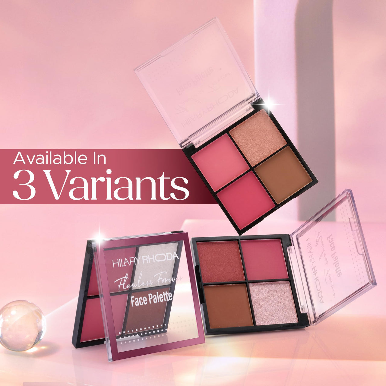 Hilary Rhoda Flawless Forever Face Palette | Highlighter, Contour & 2 Blushes | All-in-one Face Makeup Kit | Highly Pigmented & Long Lasting Face Palette | 11.2g (Medium- Shade 02)