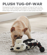 Outward Hound Thunda Tugga Cow Plush & Squeaky Dog Tug Toy Black and White Thunder Tuggerz