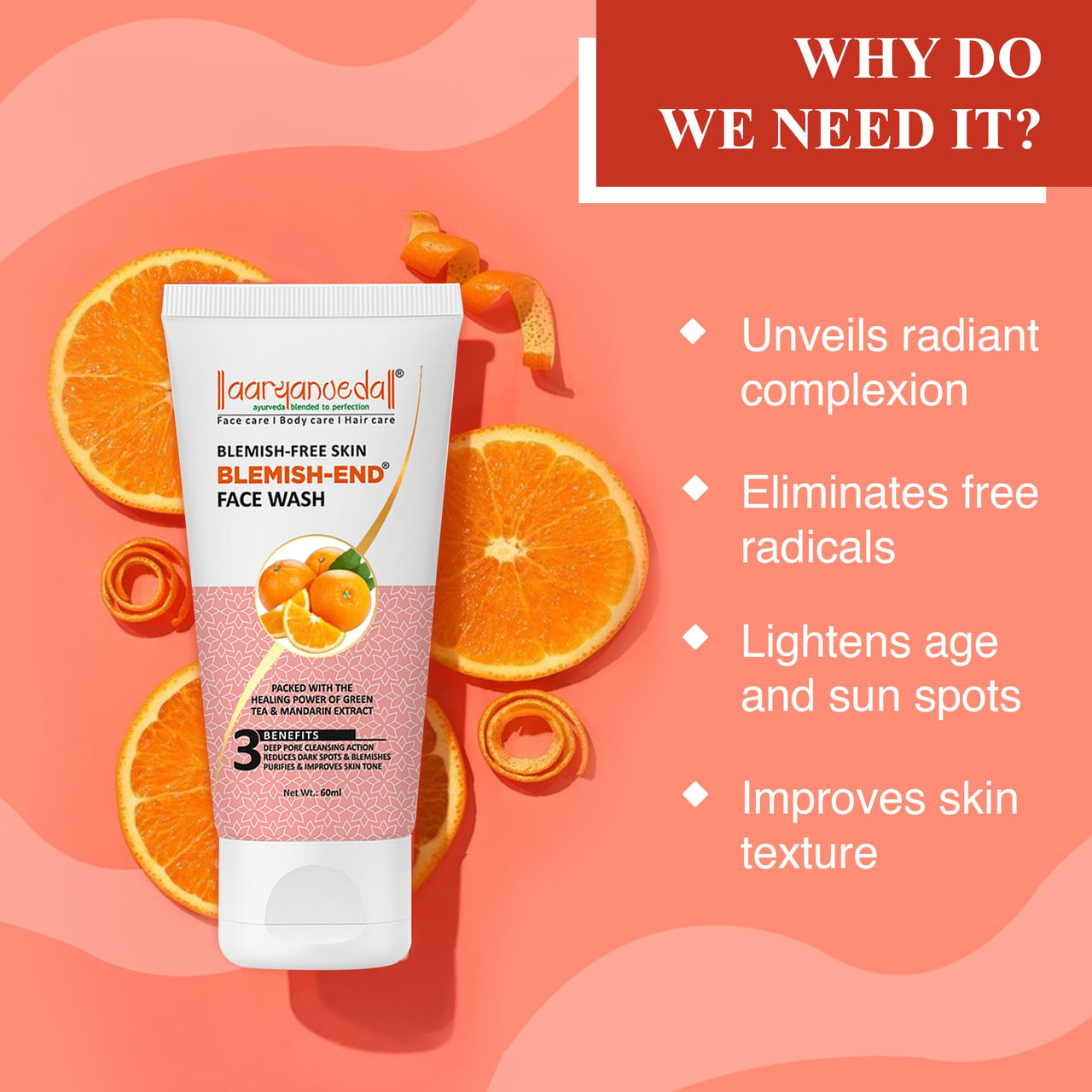 Aryanveda Blemishend Face Wash 60ml And Whitofair Unisex Face wash That Brightens Up Skin | UV Absorption | Regulates Melanin, 60ml