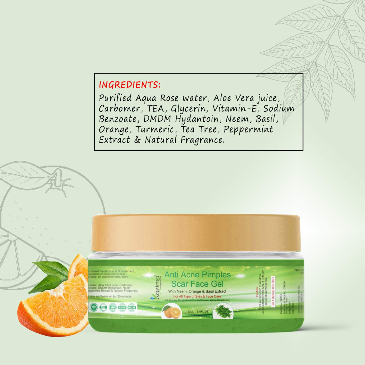 KAZIMA Anti Acne Pimples Scar Face Gel - Anti Pimples, Rough Skin & Freckle Ointment Winkles Moisturizing For All Type of Body, Skin & Face (No Sulfate, No Parabens, No Xanthan, No Mineral Oil) (150ML)