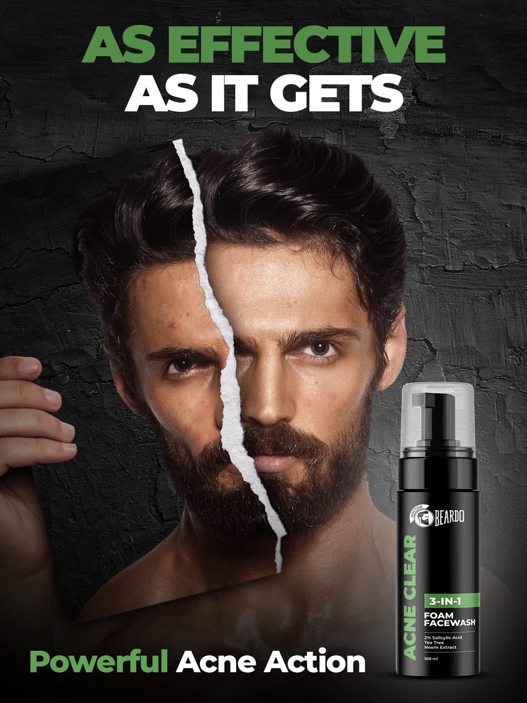 Beardo Acne Clear Foam Face Wash, 100ml | 3-in-1 Face Wash for Acne and Pimples | Anti Acne Face Wash for Men | 2% Salicylic Acid for Acne Prone Skin