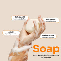 Elvey Essentials Glo Soap with 2% Kojic Acid | Glutathione & Arbutin for Skin Brightening, Tan Removal & Glow | 75 Gm/Soap