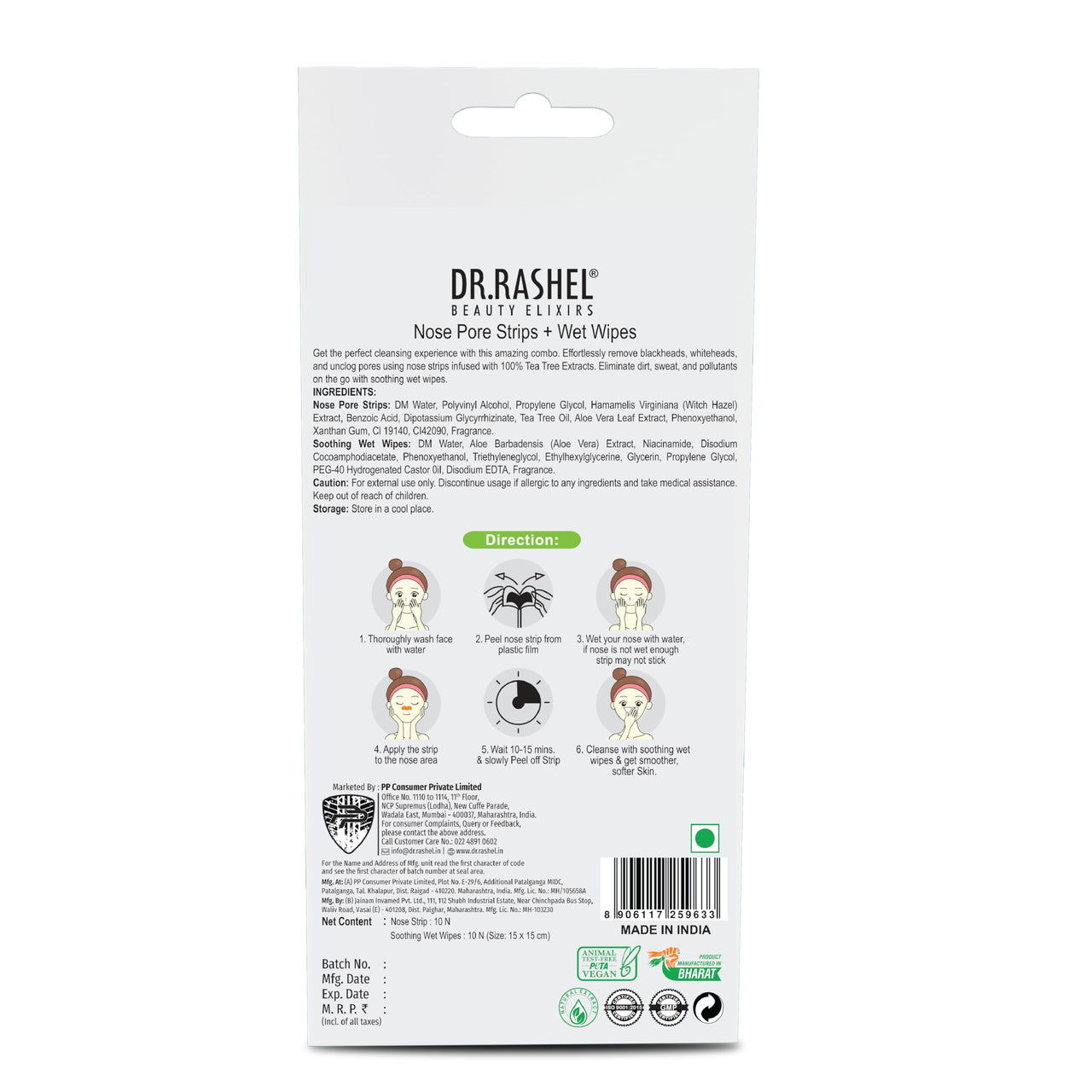 Tea Tree Nose Strips (Pack of 20) - 10 Pore Strips + 10 Wipes for Deep Cleansing & Blackhead Removal | Refreshing & Natural Tea Tree Oil Formula for Clearer Skin