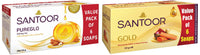 Santoor Gold Soap 125G (Pack Of 6) And Pureglo Glycerine Soap With Almond Oil And Glycerine, 125G (Pack Of 6) For Nourished Glowing Skin