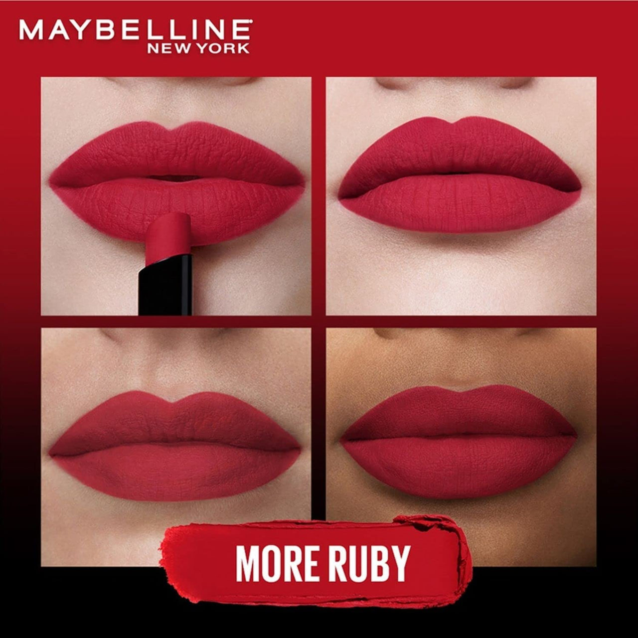 Maybelline New York Lipstick, Matte Finish, Bold Colour, 199 More Ruby, 1.7g & Maybelline New York Matte Lipstick, Intense Colour, Moisturised Lips, 695 Divine Wine, 3.9g