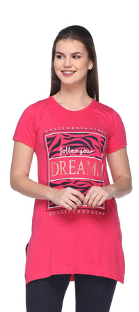 In Love Ladies Long Knee Length Chest Printed Side Slits Tshirts