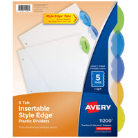 Avery Insertable Style Edge Plastic Dividers for 3 Ring Binders, 5-Tab Set, Multicolor, 1 Set (11200)