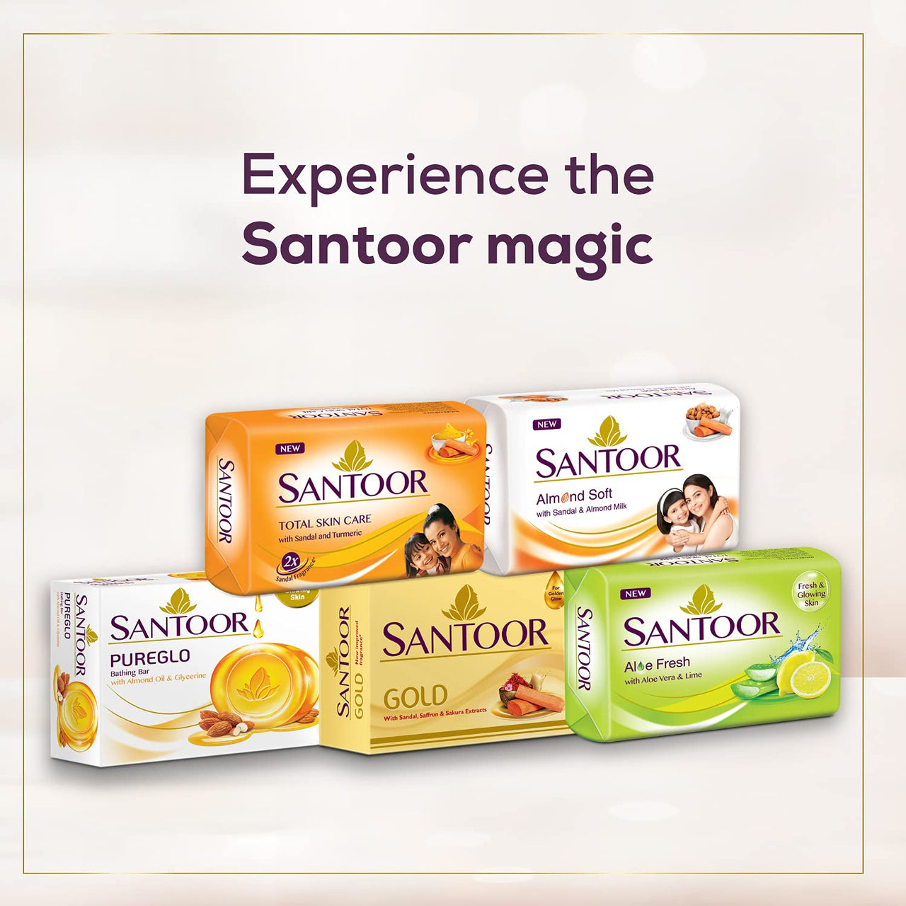 Santoor Sandalwood and Almond milk Organic Soft Bath Soap for Softer, Smoother and Moisturised Skin, Combo Offer 150 g pack of 12