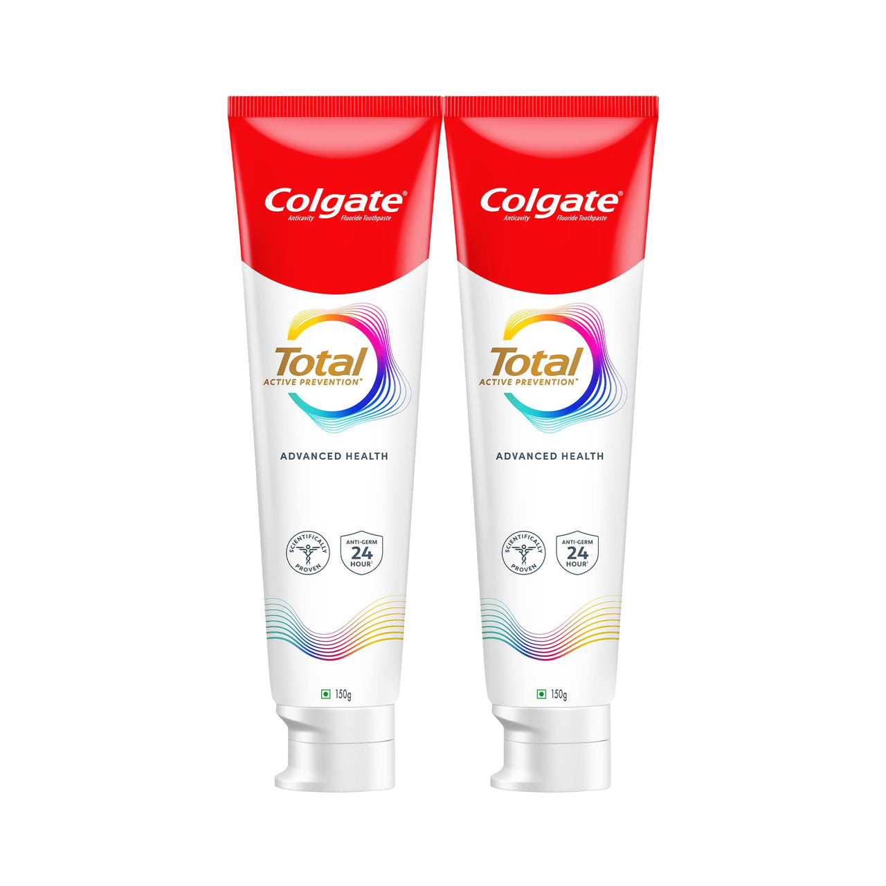 Colgate Total 300gm (2 x 150gm) Advanced Health Anti-Germ Toothpaste, Tooth Paste with 12-Hour Anti-Germ Protection, Whole Mouth Health (Combo Pack Offer)