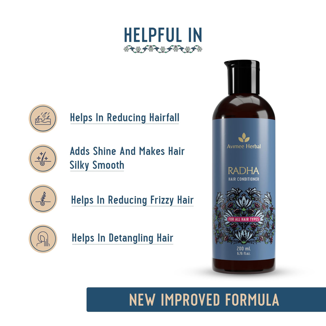 AVIMEE HERBAL Radha Hair Conditioner For All Hair Type | Repairs Damaged Hair | With Keratin Protein, Rice Protein, Apple Cider Vinegar & Aloe Vera | Makes Hair Silky Smooth | 200 Ml,1 Count