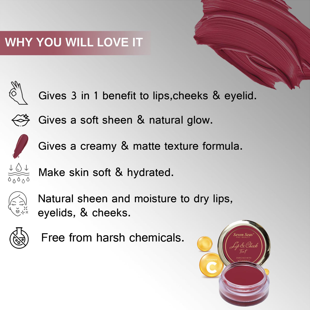 Seven Seas Lips & Cheek Tint Combo Pack of 2 | Matte Natural Blush for Women | Lip Tint with Vitamin E | Nourishing Cheek Tint (Mandy)