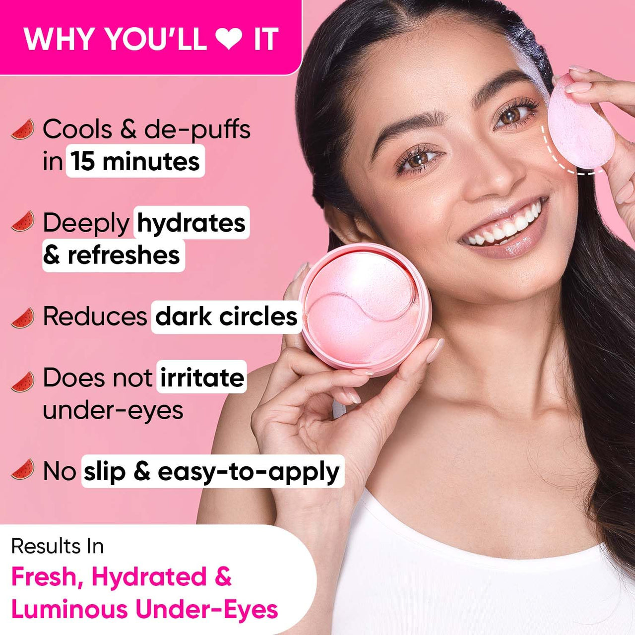 Dot & Key Watermelon Cooling Hydrogel Under Eye Patches for Dark Circles & Puffiness Reduction | With Hyaluronic & Niacinamide | Eye Patches | Instantly Hydrates, Cools & De-Puffs | 60 Patches
