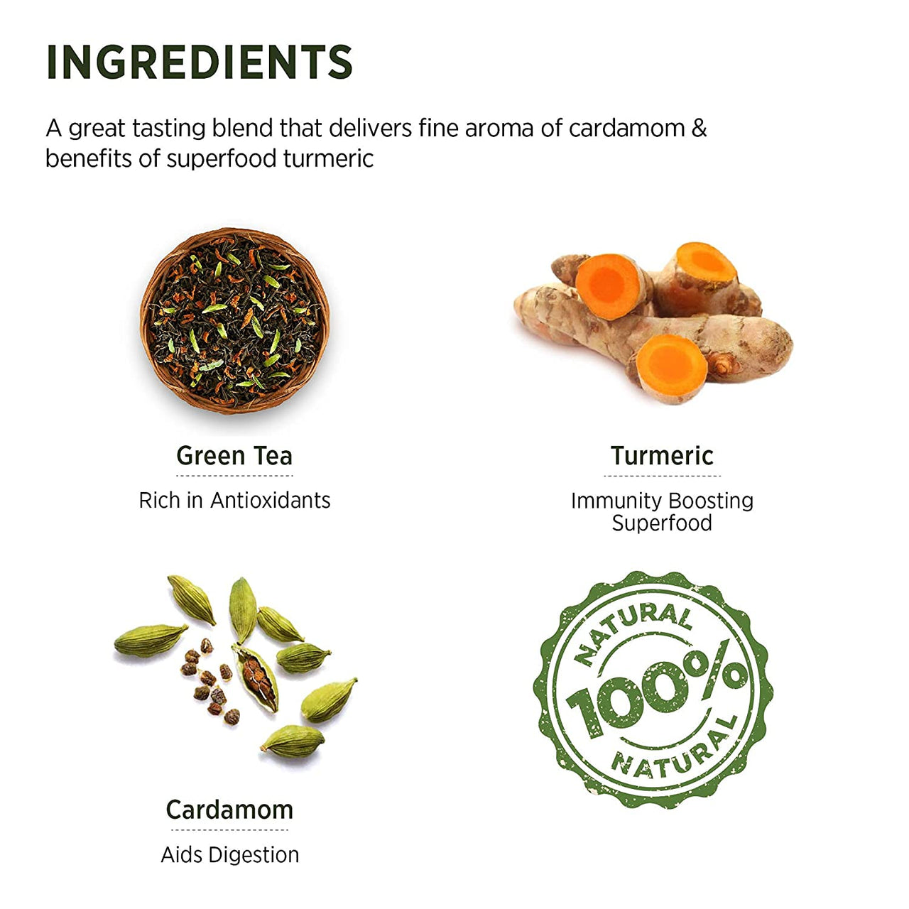 Chaayos Green Tea Bags - Turmeric Cardamom (25 Pyramid Tea Bags) | Turmeric and Cardamom Flavoured Green Tea | Green Tea | Herbal Tea | Green Tea Leaves | Detox Green Tea