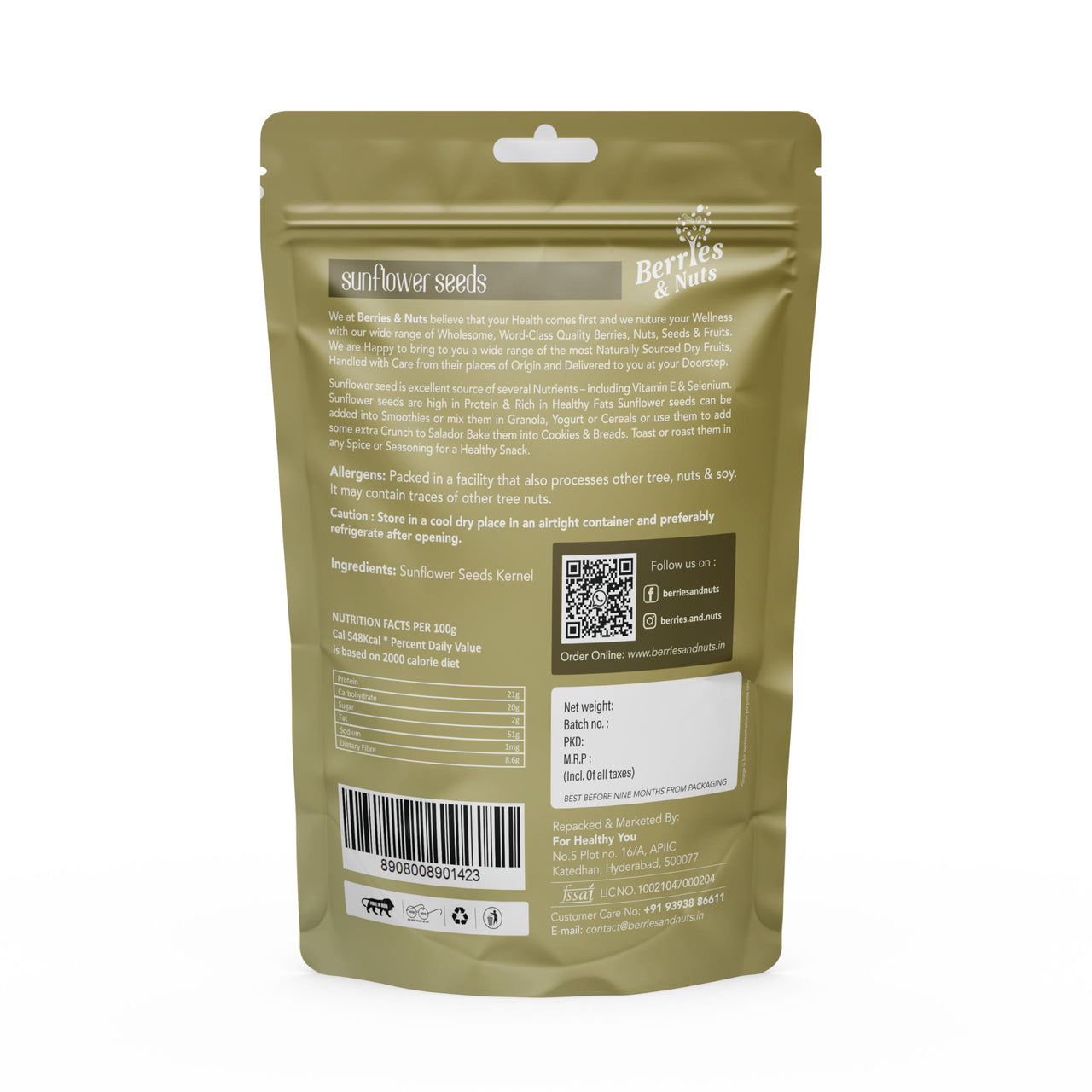 Berries And Nuts Raw Sunflower Seed, 1Kg