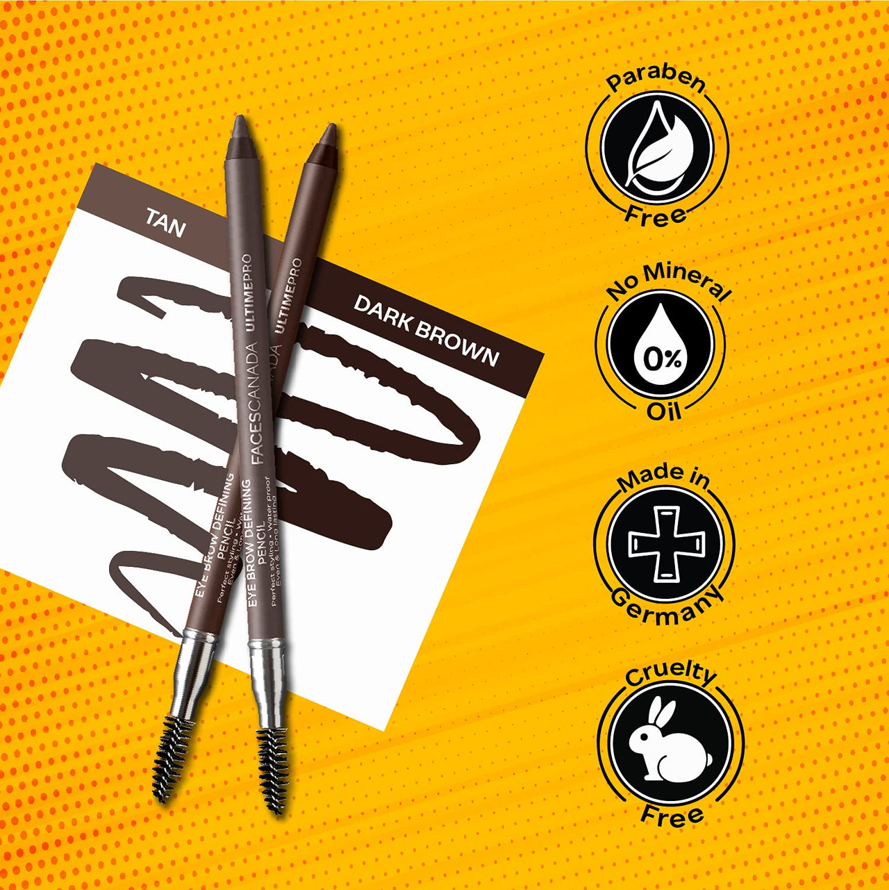 FACES CANADA Ultime Pro Eyebrow Defining Pencil - Tan 01, 1.2 g | Gel Gliding, Long Lasting Color Pay Off | Natural Looking Brows | With Spoolie Brush | Waterproof, Transferproof & Smudgeproof