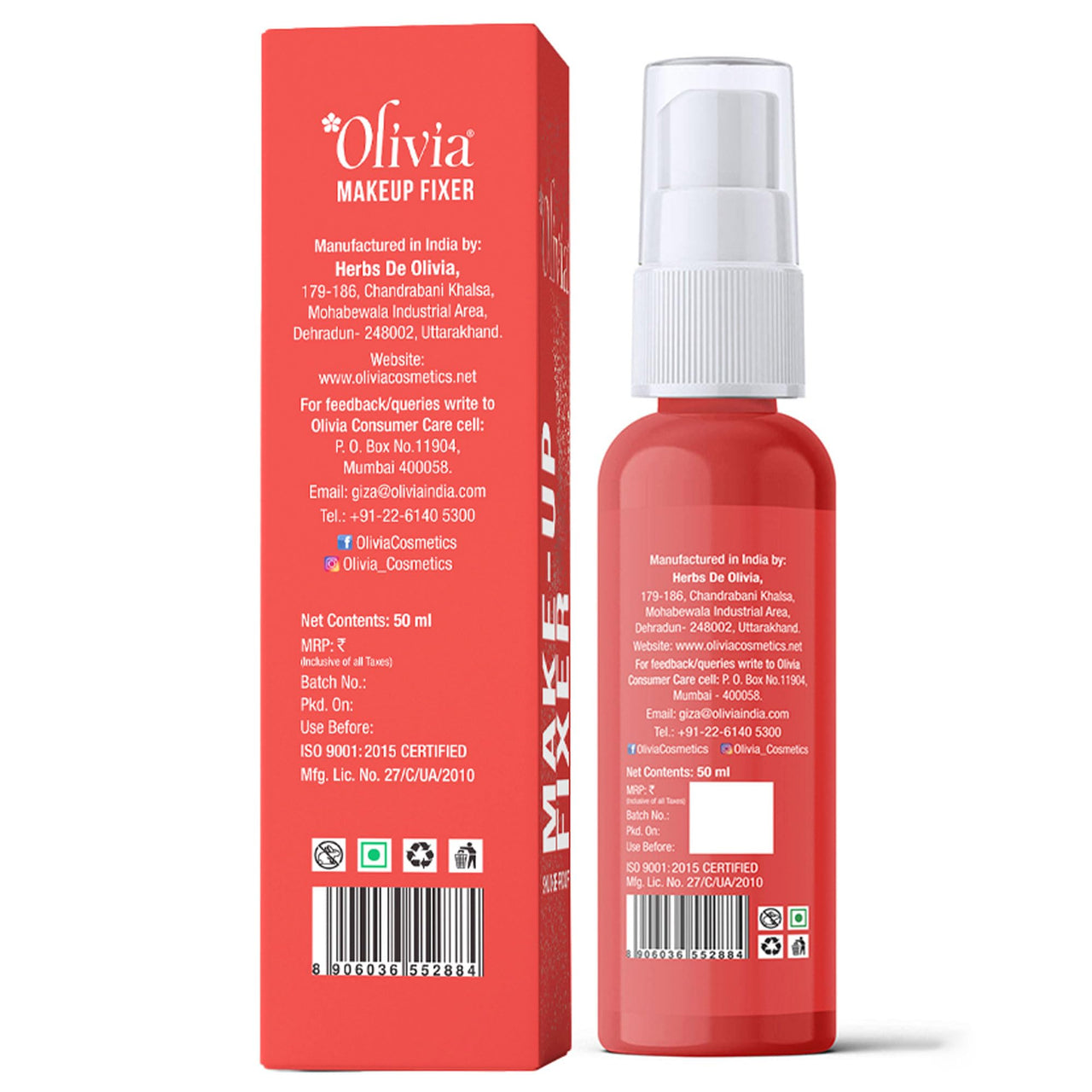 Olivia Smudgeproof Makeup Fixer Spray for Face | Long Lasting Makeup Setting Spray with Hazel, Vitamin E & Amino Acids | Smudge-Proof, Quick Dry, Paraben-Free Mist for Dewy Finish – 50ml