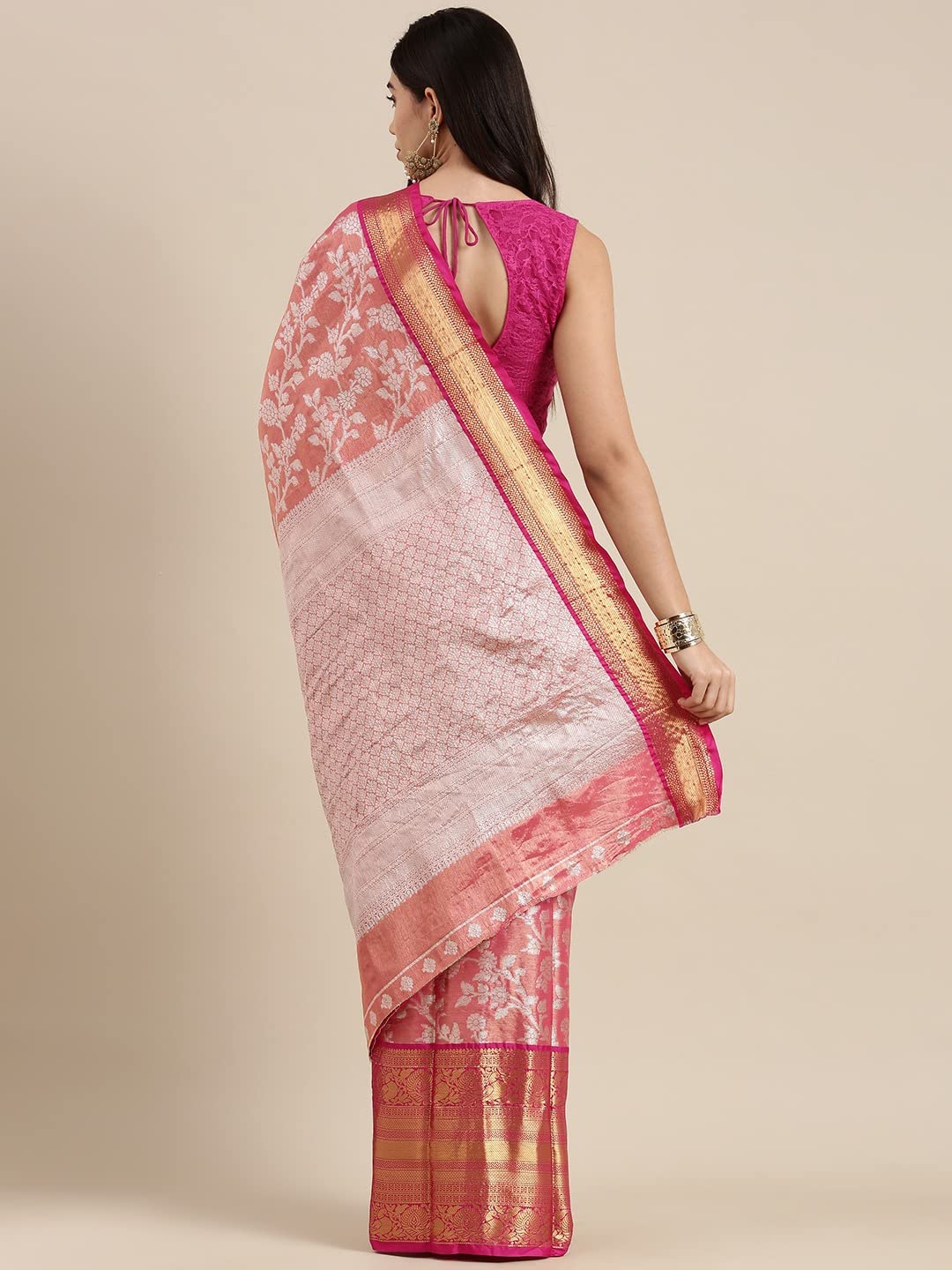 Pandadi Saree Women's  Arasi Soft Tissue Banarasi Silk Dharmavaram Pattu Saree With Unstiched Blouse Piece