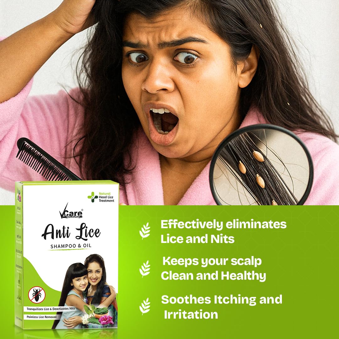 Vcare Anti Lice Shampoo and Oil Combo (Pack of 2), Removes Lice and Nits | Lice Treatment | Head Lice | Lice Egg Removal- 90ml