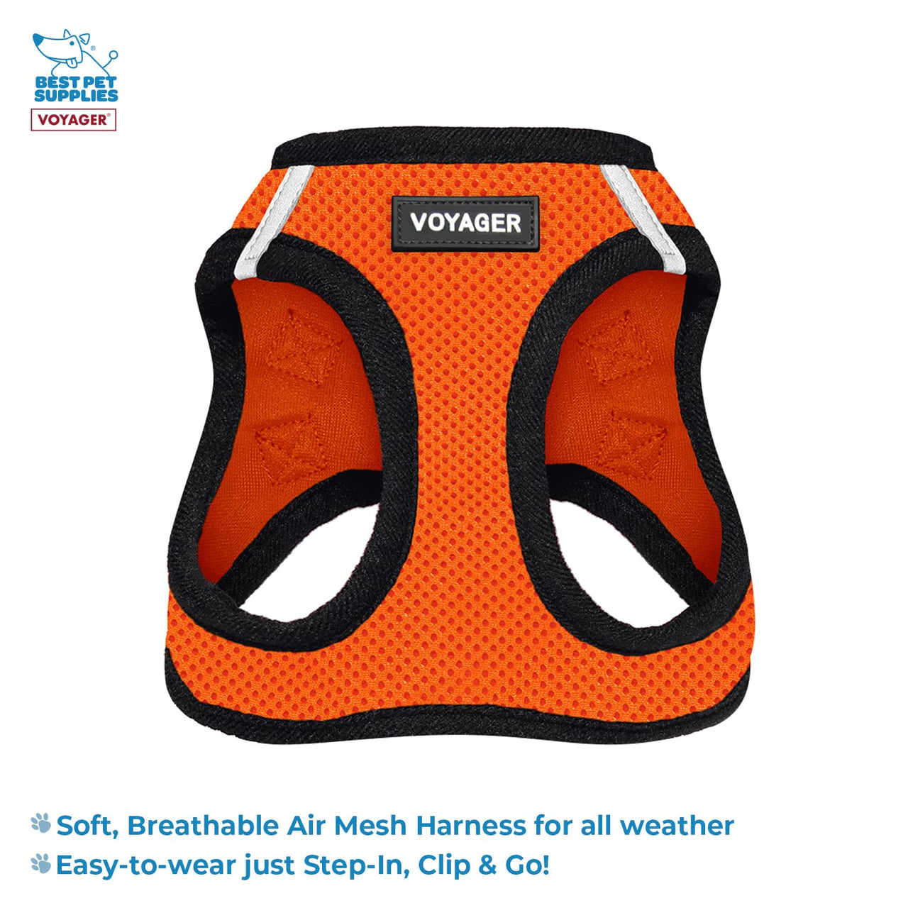 Voyager Step-in Air All Weather Mesh Harness and Reflective Dog 5 ft Leash Combo with Neoprene Handle, for Small, Medium and Large Breed Puppies by Best Pet Supplies - Orange/Black Trim, Large Harness Leash Bundle (Orange/Black Trim)