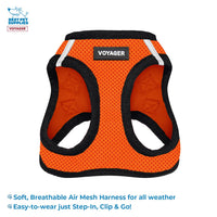 Voyager Step-in Air All Weather Mesh Harness and Reflective Dog 5 ft Leash Combo with Neoprene Handle, for Small, Medium and Large Breed Puppies by Best Pet Supplies - Orange/Black Trim, Large Harness Leash Bundle (Orange/Black Trim)
