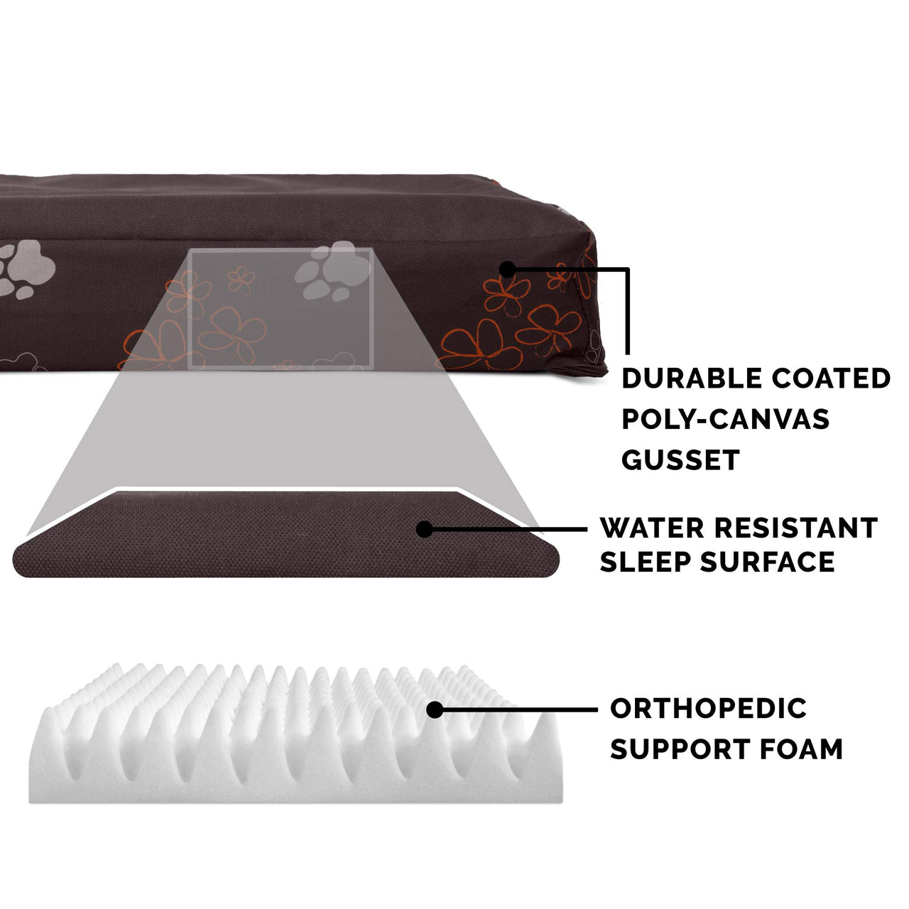 Furhaven Water-Resistant Orthopedic Dog Bed for Small Dogs w/ Removable Washable Cover, For Dogs Up to 20 lbs - Indoor/Outdoor Garden Print Mattress - Bark Brown, Small Water-Resistant Garden Print (Bark Brown) 20.0"L x 15.0"W x 3.0"Th Orthopedic Foam