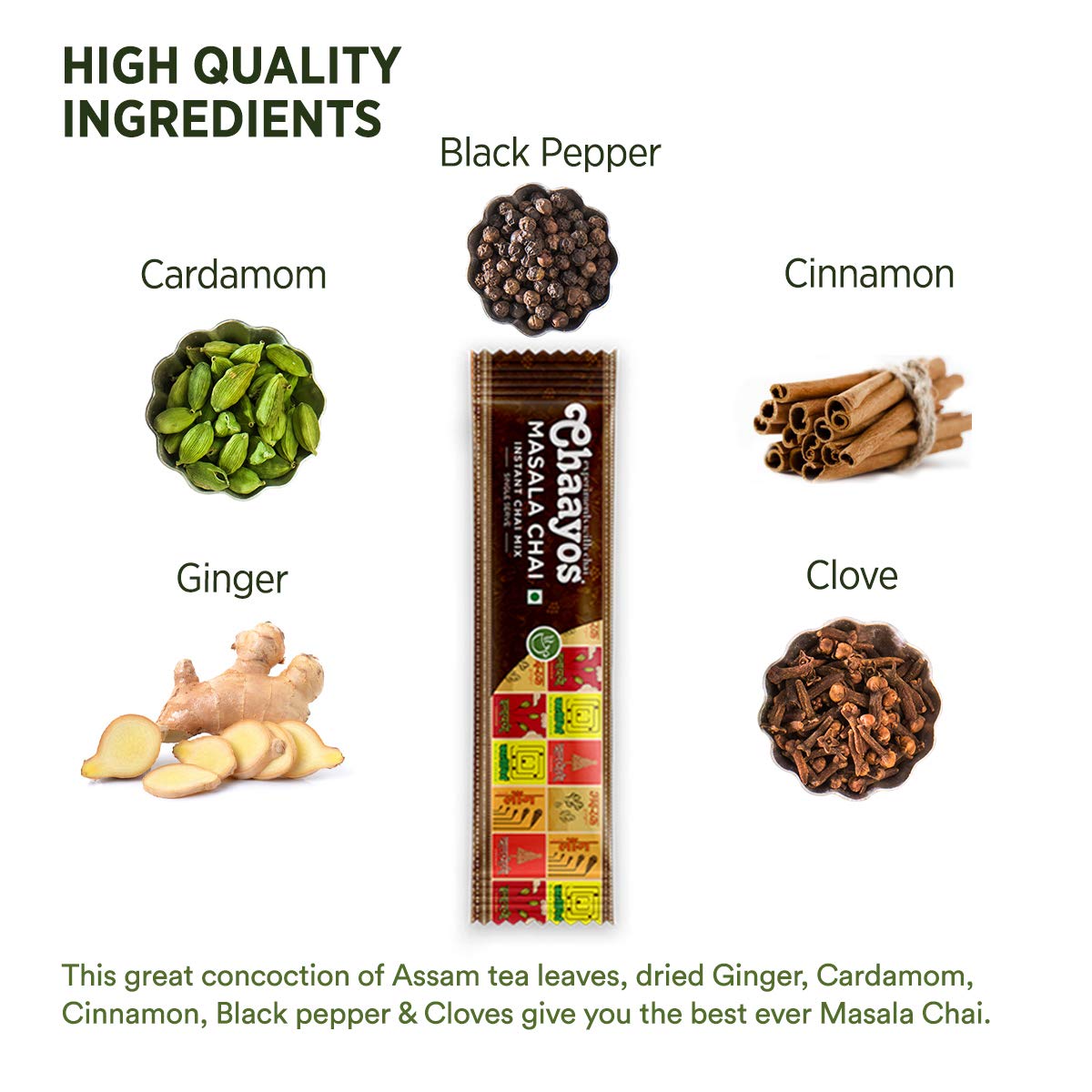 Chaayos Assam Instant Tea Premix Powder - Low Sugar Masala Flavour (15 Sachets) - Chai, Flavored Assam Tea Mix - 180 Gm