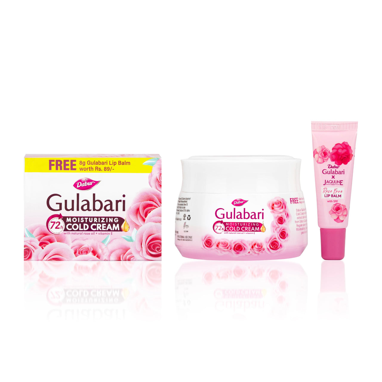 Dabur Gulabari Moisturizing Cold Cream 100gm + Gualabari Lip Balm 8gm | With Goodness of Natural Rose Oil & Vitamin E | Intense Hydration and Deep Moisturization | For Smooth & Soft skin | All Skin types
