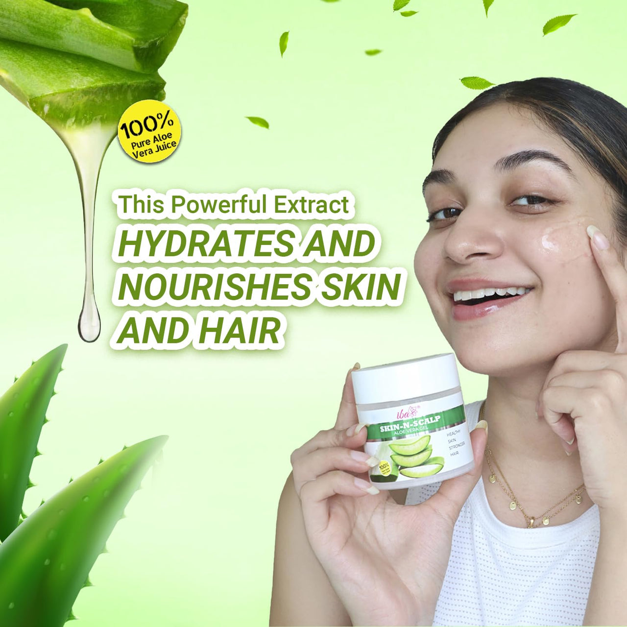 Iba Skin - N - Scalp Aloe Vera Gel for Face, Skin & Hair 100g | 100% Pure Aloe Vera Gel | For Hydrates, Moisturizes, Nourished and Glowing, Healthy Scalp and Stronger Hair | Halal Certified & Vegan