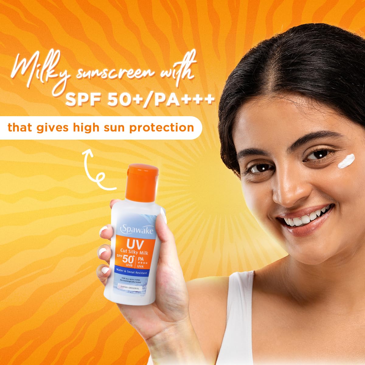 Spawake UV Cut Silky Milk Sunscreen SPF 50 PA++++ | No white cast, Sweat & Water-Resistant | Lightweight & Non-Sticky Formula| High Sun Protection