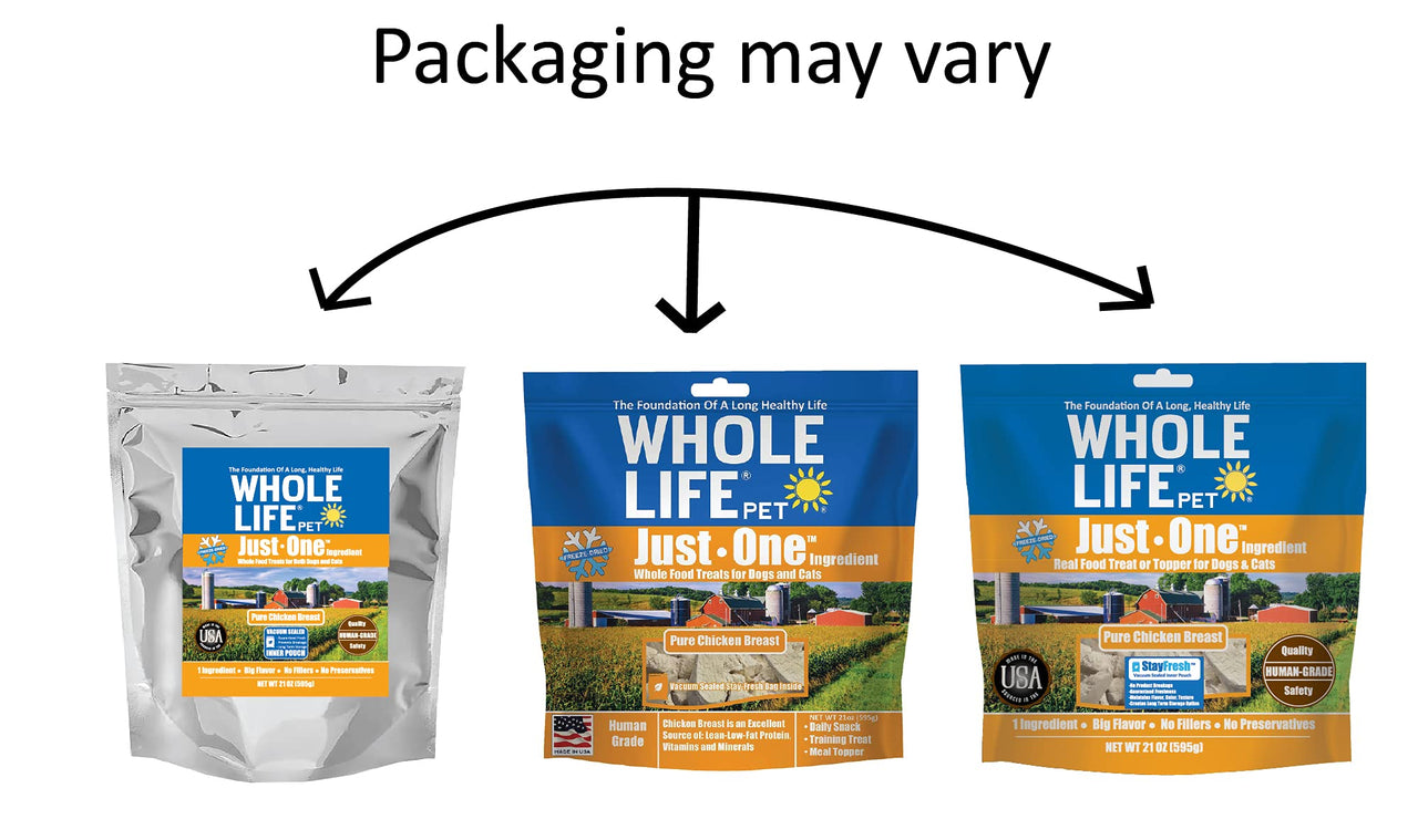 Whole Life Pet Just One Chicken Dog and Cat Value Packs - Human Grade, Freeze Dried, One Ingredient - Protein Rich, Grain Free, Made in The USA 21oz Bag