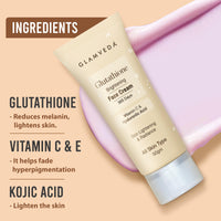 Glamveda Glutathione Face Cream For Glowing Skin | Brighter, Hydrated | Reduces Dark Spots, Pigmentation | with Vitamin C & Hyaluronic Acid | Skin Brightening Cream For Women | All Skin Type 50g
