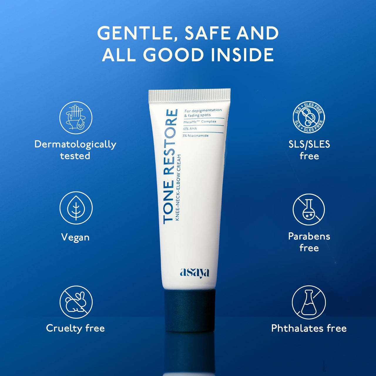 ASAYA Tone Restore Cream for Dark Knees, Elbows & Neck | Depigmenting Cream with MelaMe™ Complex, Kojic Acid, AHAs & Urea | Brightening & Smoothing | Evens skin tone | Smooths rough, textured skin | For Men & Women | 50 gm