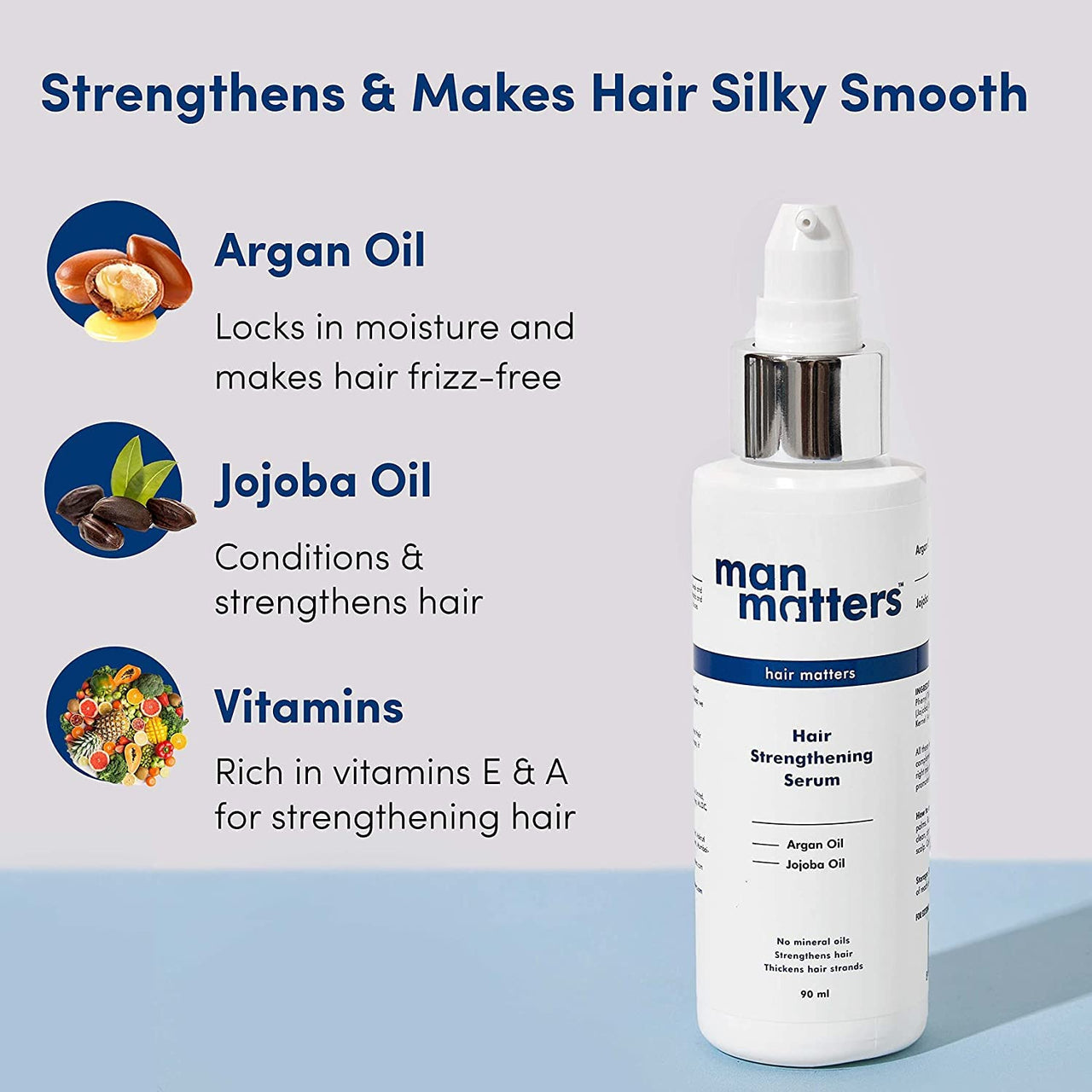Man Matters Hair Serum for Men With Jojoba and Argan oil | For Silkier, Shinier, Smoother & Frizz Free Hair | Instant Shine & Smoothness | Non Sticky Hair Serum | 90ml