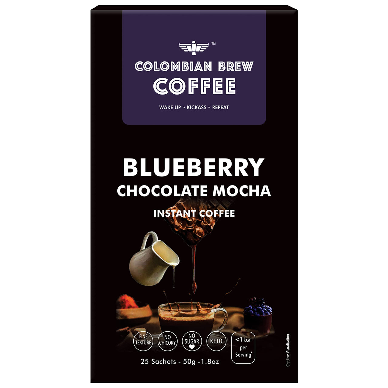 Colombian Brew Coffee, 100% Arabica Green Coffee Powder 200g & Colombian Brew Blueberry Chocolate Mocha Instant Coffee, No Sugar Vegan, 50g