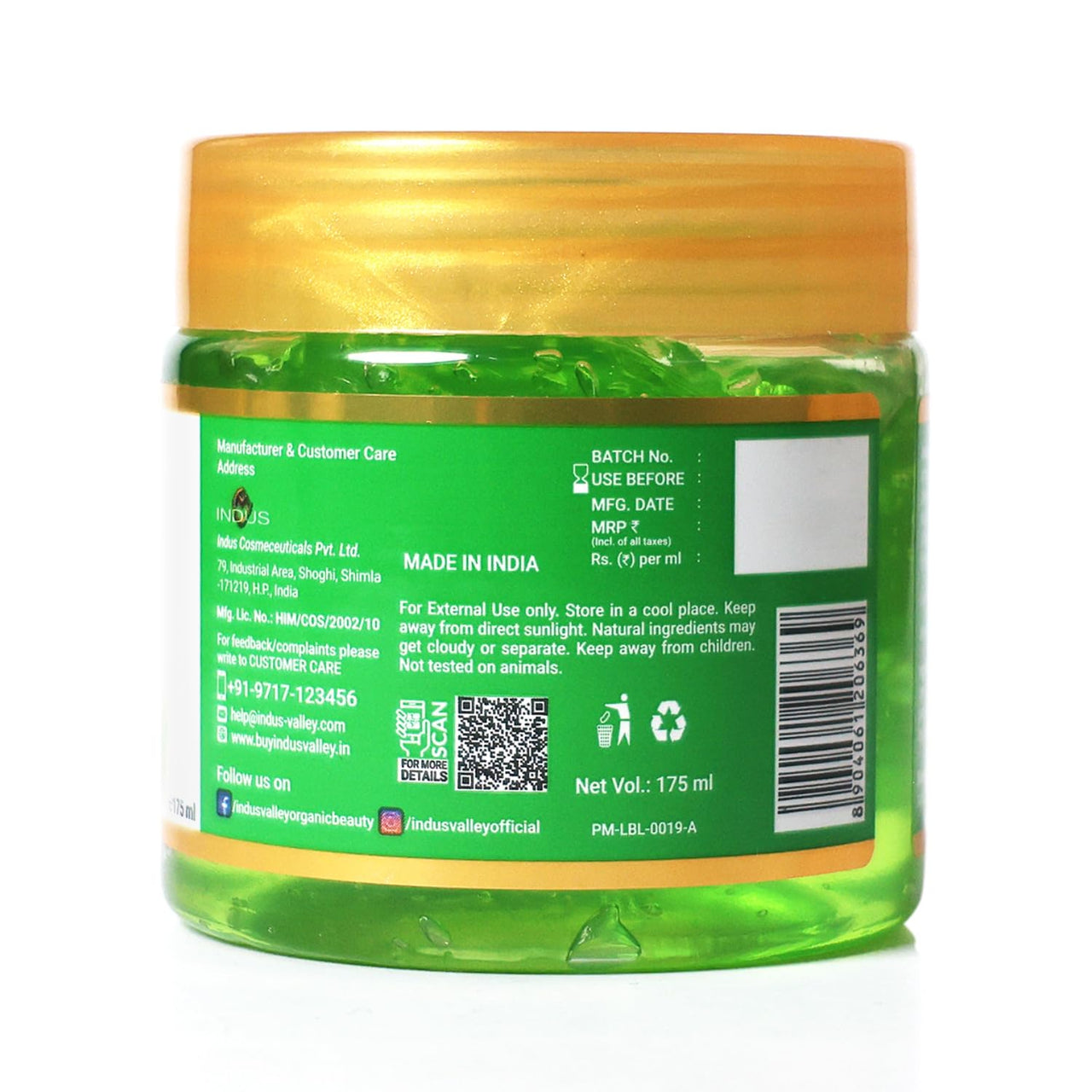 INDUS VALLEY 100% Natural, Pure Aloe Vera Gel for Skin and Hair - (175ml*2=350ml) Set of 2