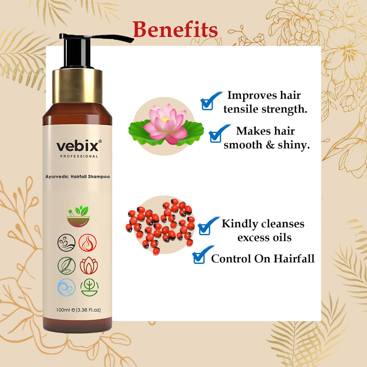 VEBIX PROFESSIONAL Customized Ayurvedic Anti-Hairfall Shampoo For All Hair (100Ml)