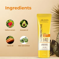 Jovees Herbal Sun Protective Sunscreen SPF 40 | Lightweight, Quick Absorbing and Oil Free - UVA/UVB Protection | Normal to Dry Skin Type | Paraben & Alcohol Free 100g (Pack of 2)