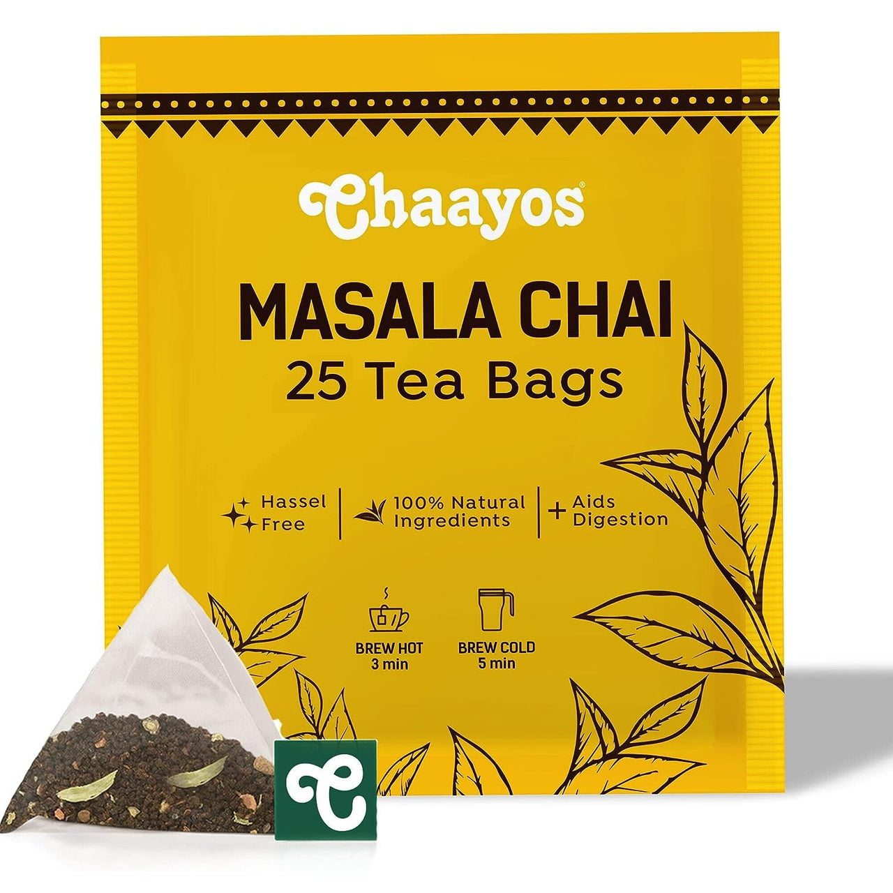 Chaayos Masala Chai Tea Bags - Premium Assam Tea with 100% Natural Ingredients Spices - [25 Tea Bags]