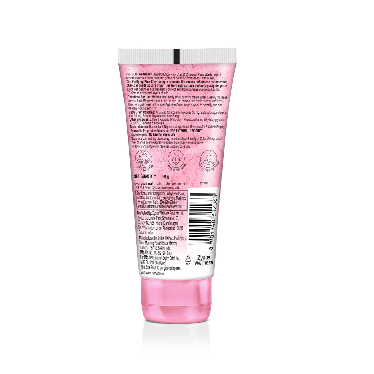 Everyuth Naturals Anti Pollution Pink Clay & Charcoal Face Wash 50g