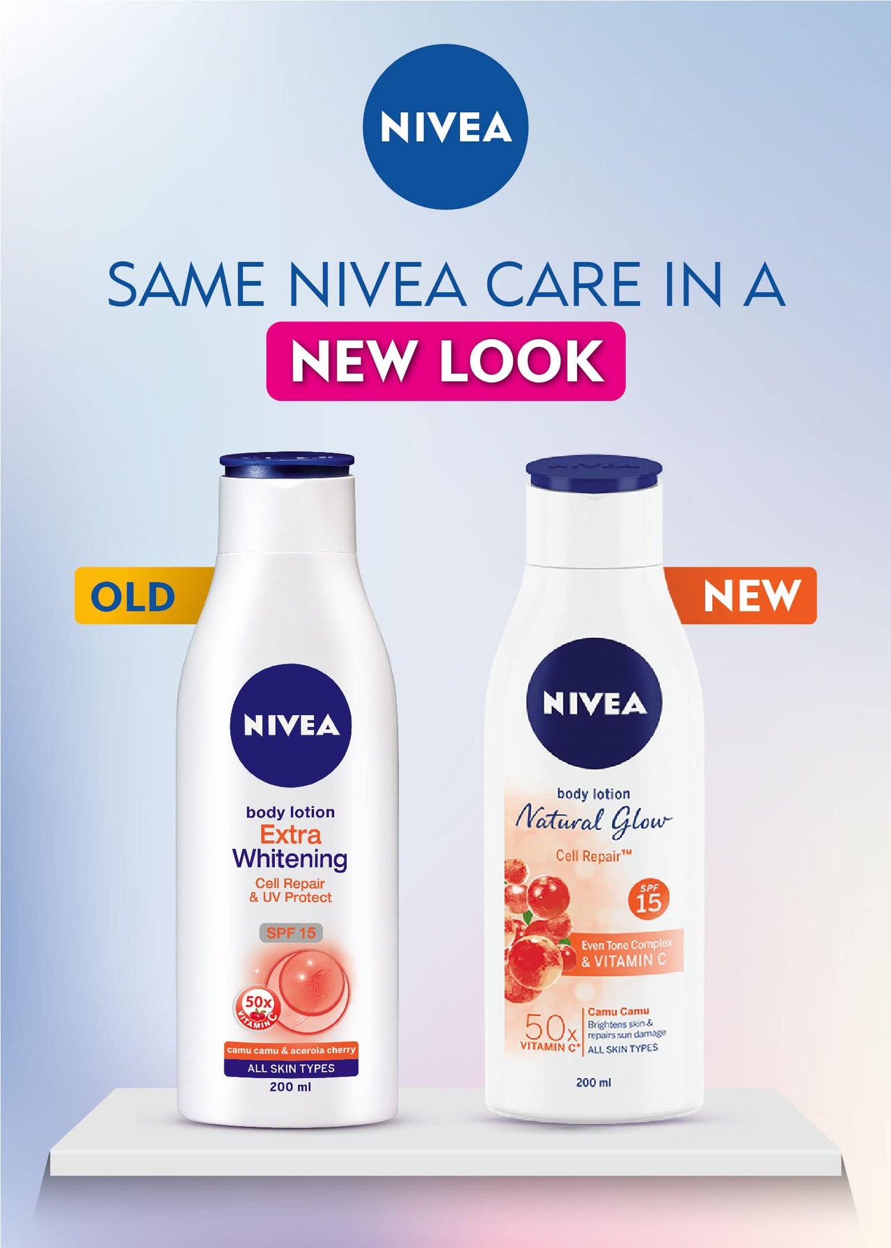 NIVEA Natural Glow Cell Repair 200ml Body Lotion | SPF 15 & 50 X Vitamin C for Summer Protection |With Camu Camu & Acerola Cherry Extracts | Gives Even Toned & Smooth Skin |For All Skin Types
