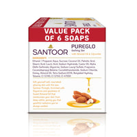 Santoor PureGlo Glycerine Soap with Almond Oil and Glycerine, 125g (Pack of 6) for Nourished Glowing Skin