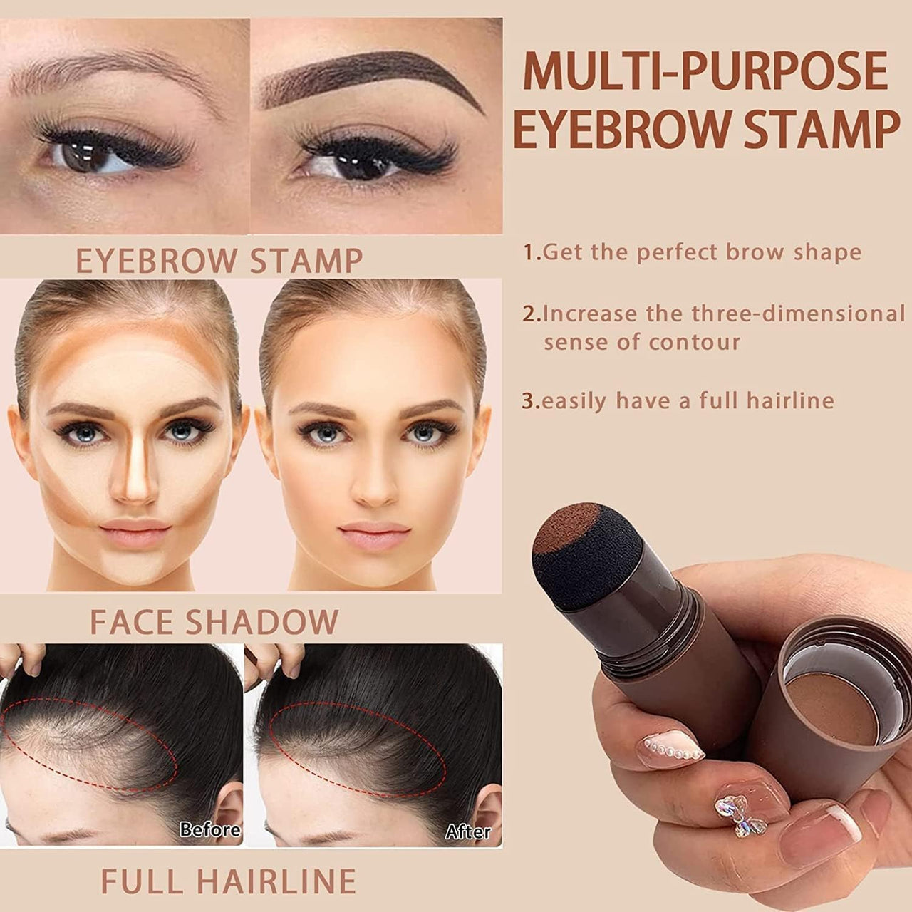 FIGMENT Natural Hairline Powder, Hair Shading Sponge Pen, Hairline Shadow Powder Stick, Quick Hair Root Touch-Up, Paired With 2 Pairs Of Eyebrow Stamp
